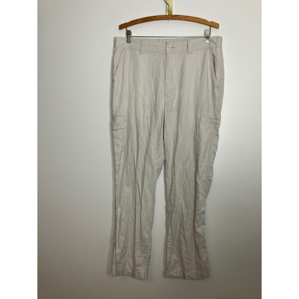 Roundtree‎ & Yorke Cargo Pants Mens 36x32 Beige Excellent Linen Rayon Blend